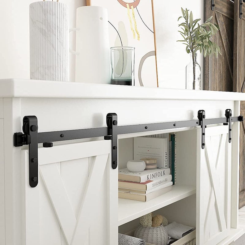 skysen Cabinet Sliding Barn Door Hardware Kit Super Mini Sliding Door Hardware for Wardrobe Cabinet TV Stand (ykd2-Roller Set) - Image 5